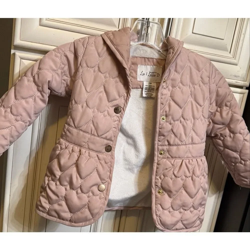 Liv & Lottie Toddler Quilted Heart Fur-Lined Jacket Blush Pink Size 24 Months